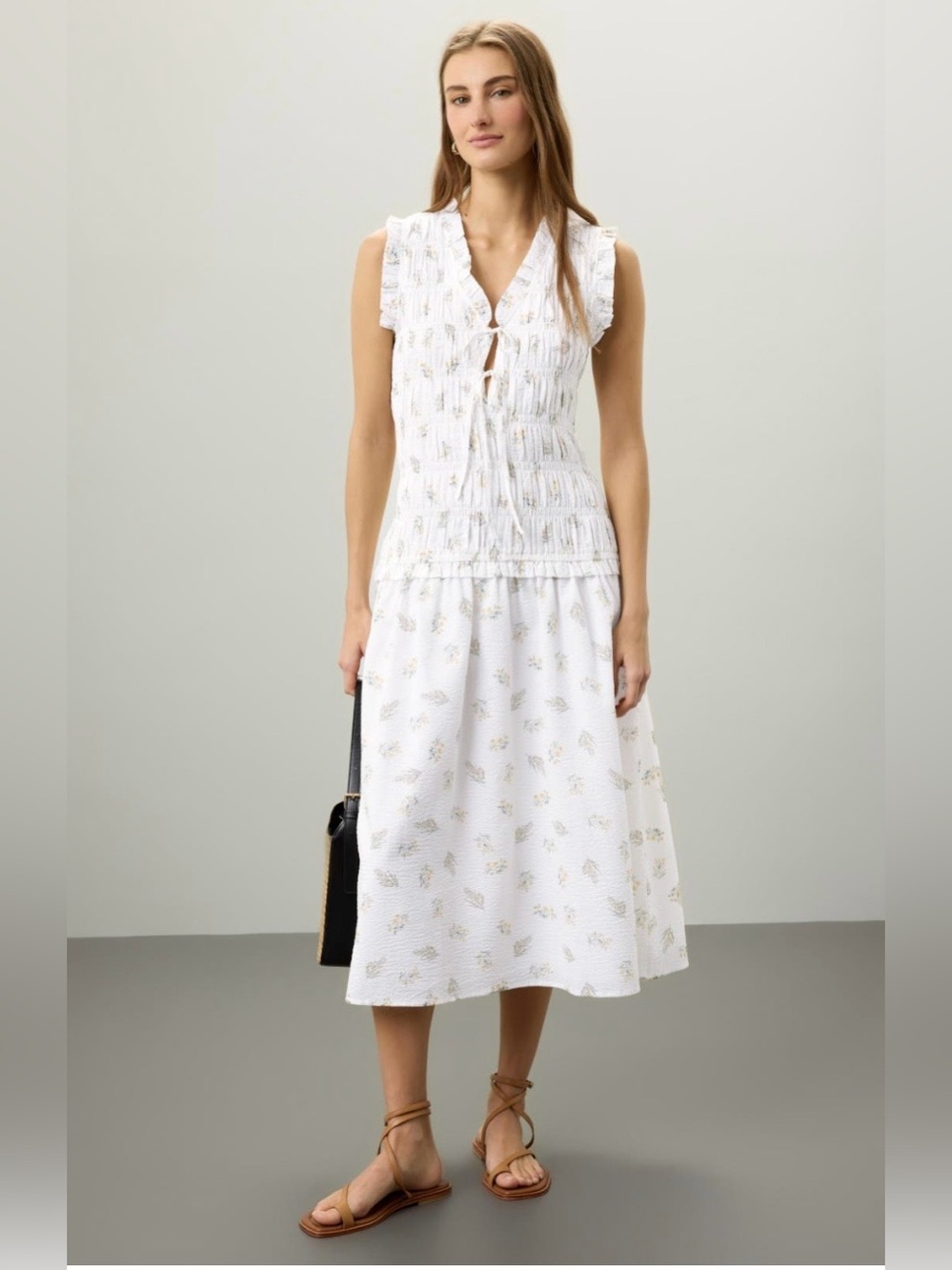 Rails~White Smocked Dion Floral Midi Dress~Size Small~$268~